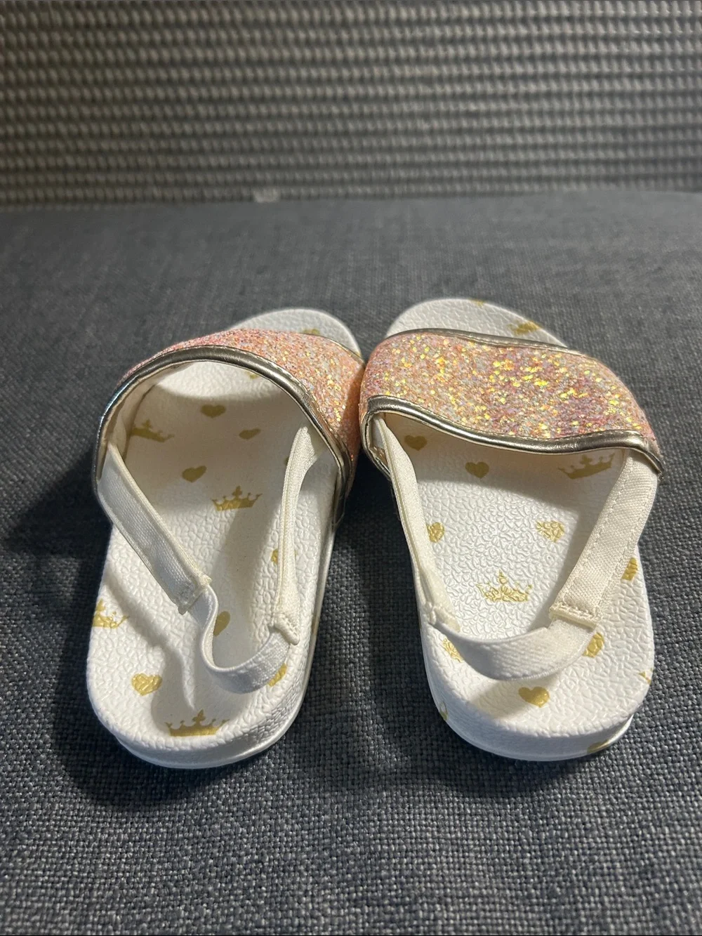 Disney Glitter Slide Sandals in Pink and Gold Trim